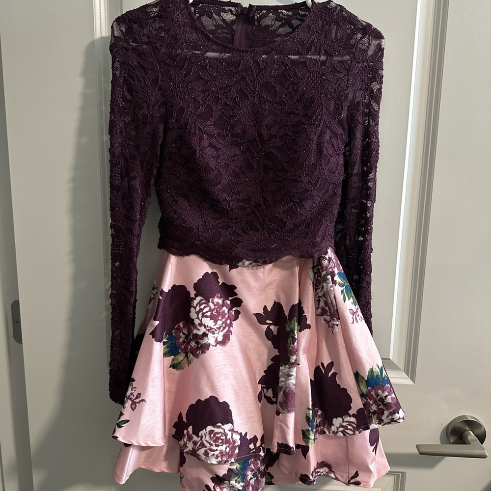 Elegant Purple Lace Floral Prom Dress